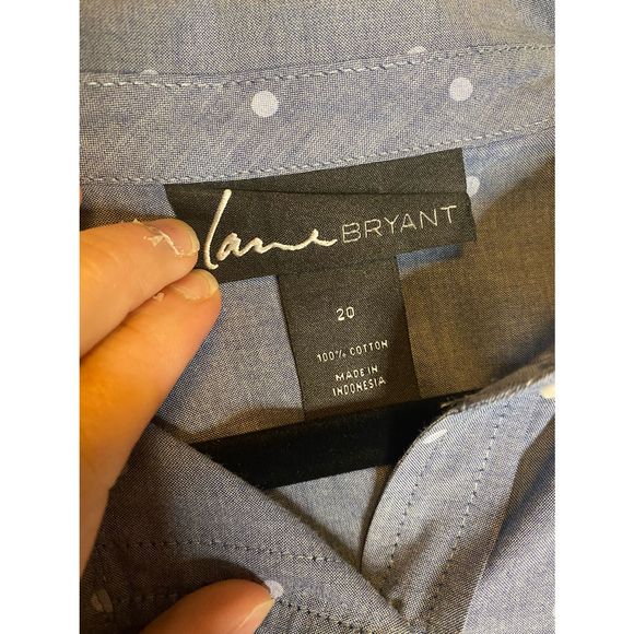 Lane Bryant lightweight cotton chambray blue polka dot blouse size 20 - Picture 3 of 8